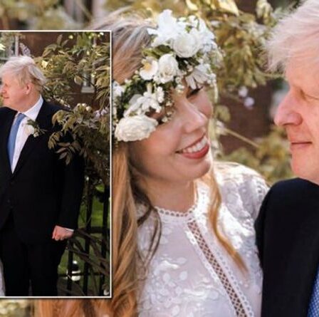 Carrie Symonds étourdit dans la robe de mariée et le casque à fleurs Christos Costarellos de 2870 £