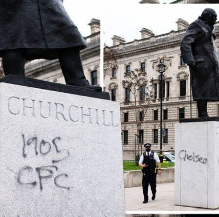 Fury comme statue de Winston Churchill vandalisée sur la place du Parlement - `` Ayez honte! ''