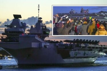 «Soyez un pays normal!  Manifestation furieuse contre le déploiement du HMS Queen Elizabeth