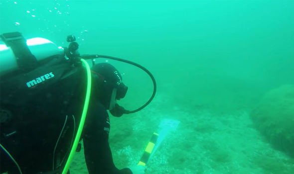 Sous l'eau : le chercheur Rob Nelson a plongé dans le lit du lac pour inspecter la formation