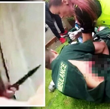 12 secondes d'horreur: les ambulanciers du moment ont été poignardés avec des couteaux de cuisine lors d'une attaque sanglante