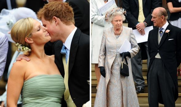 Le prince Harry et la reine au mariage de Phillips.