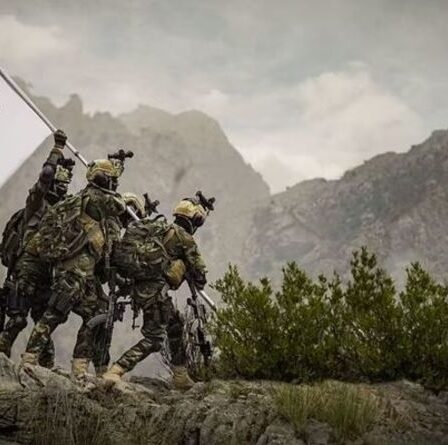 Des combattants talibans se moquent des États-Unis en recréant une photo emblématique de la Seconde Guerre mondiale portant un kit PLUNDERED