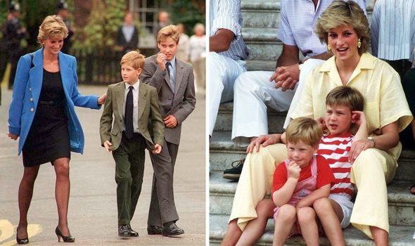 La princesse Diana marchant avec ses deux fils