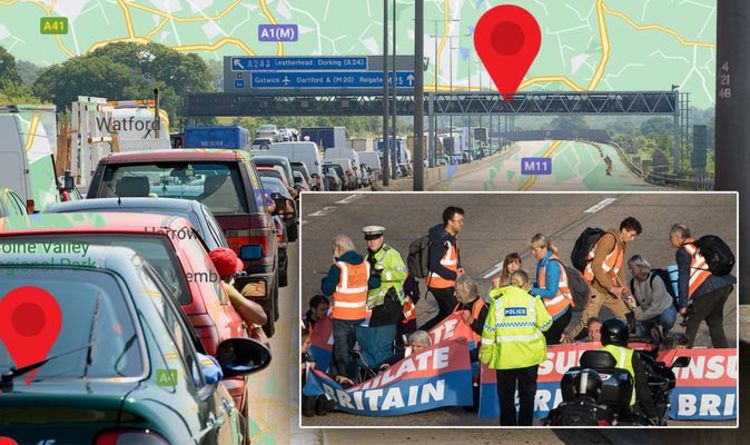 Chaos du trafic M25 MAPPED: QUATRE points chauds de congestion après des manifestations et un arriéré de carburant