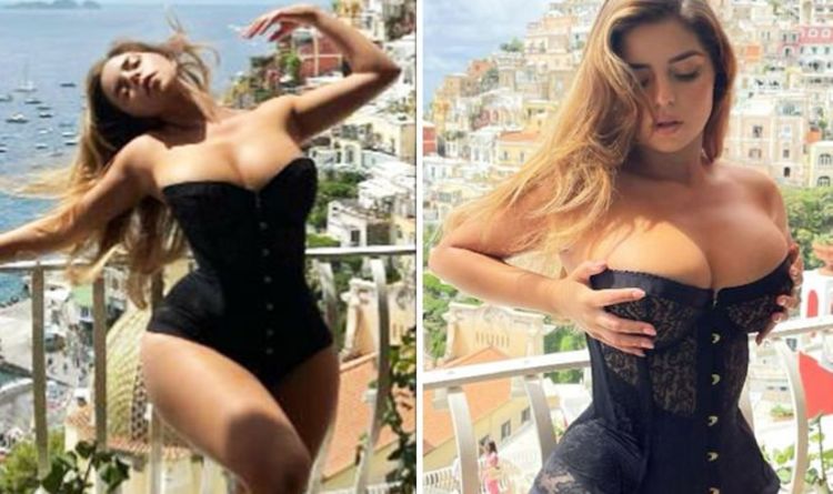 Demi Rose présente un affichage époustouflant dans un corset noir en dentelle sur la côte amalfitaine