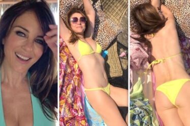 Liz Hurley, 56 ans, suscite la frénésie alors qu'elle se roule en bikini audacieux dans une nouvelle vidéo à couper le souffle