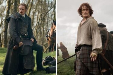Outlander: la star de Jamie Fraser, Sam Heughan, "pleure" alors qu'il partage le tournage des coulisses