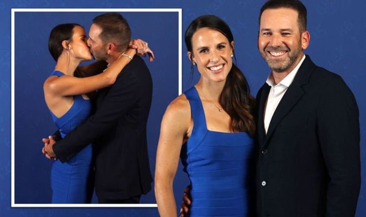 Sergio Garcia embrasse sa femme alors que le couple n'a d'yeux que pour l'autre au dîner de la Ryder Cup 2021