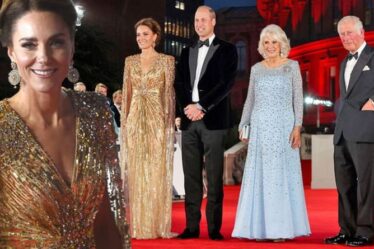 « Wow... juste wow ! »  La duchesse de Cambridge porte une robe dorée très transparente à la première de James Bond