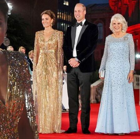 « Wow... juste wow ! »  La duchesse de Cambridge porte une robe dorée très transparente à la première de James Bond