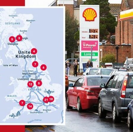 Files d'attente d'essence MAPPED: Les 109 points de congestion aujourd'hui alors que les Britanniques sont aux prises avec la crise du carburant