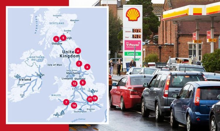 Files d'attente d'essence MAPPED: Les 109 points de congestion aujourd'hui alors que les Britanniques sont aux prises avec la crise du carburant