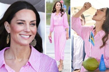 Kate Middleton attire l'attention dans une robe Rixo rose à 245 £ tout en dégustant une conque des Bahamas