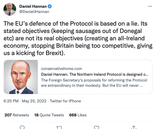 Daniel Hannan a déclaré sur Twitter que 