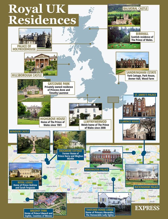 Une carte montrant les résidences royales à travers le pays