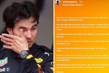Sergio Perez présente ses excuses à sa femme après la "mauvaise" fête du GP de Monaco et des vidéos diffusées en ligne