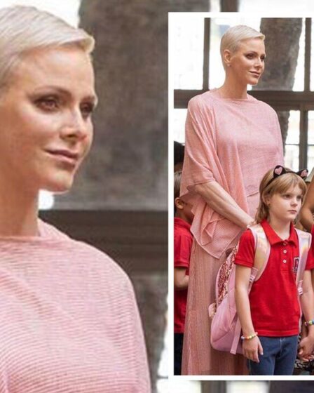 La princesse Charlene est chic en robe rose pâle pour déposer les enfants à l'école avec Albert