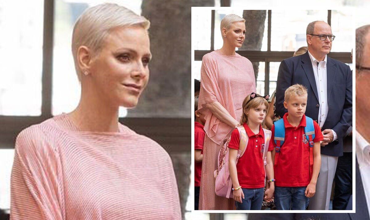 La princesse Charlene est chic en robe rose pâle pour déposer les enfants à l'école avec Albert