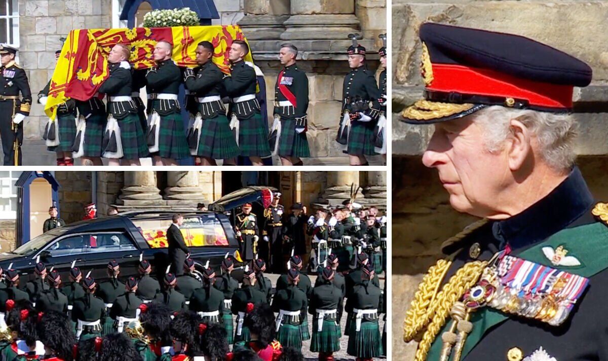 Le roi Charles III, Andrew, Anne et Edward marchent en ligne derrière le cercueil de la reine lors de la procession