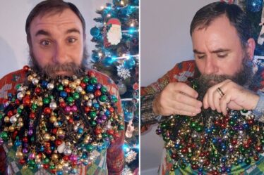 Un homme bat un record du monde en accrochant 710 boules à sa barbe avant Noël