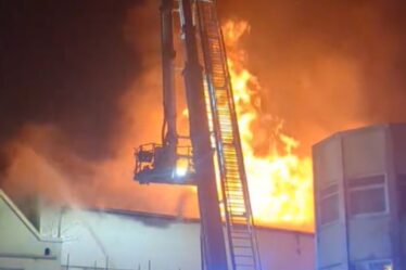 D'énormes flammes s'élèvent d'un bâtiment à Hastings alors que les pompiers se battent pour éteindre l'incendie