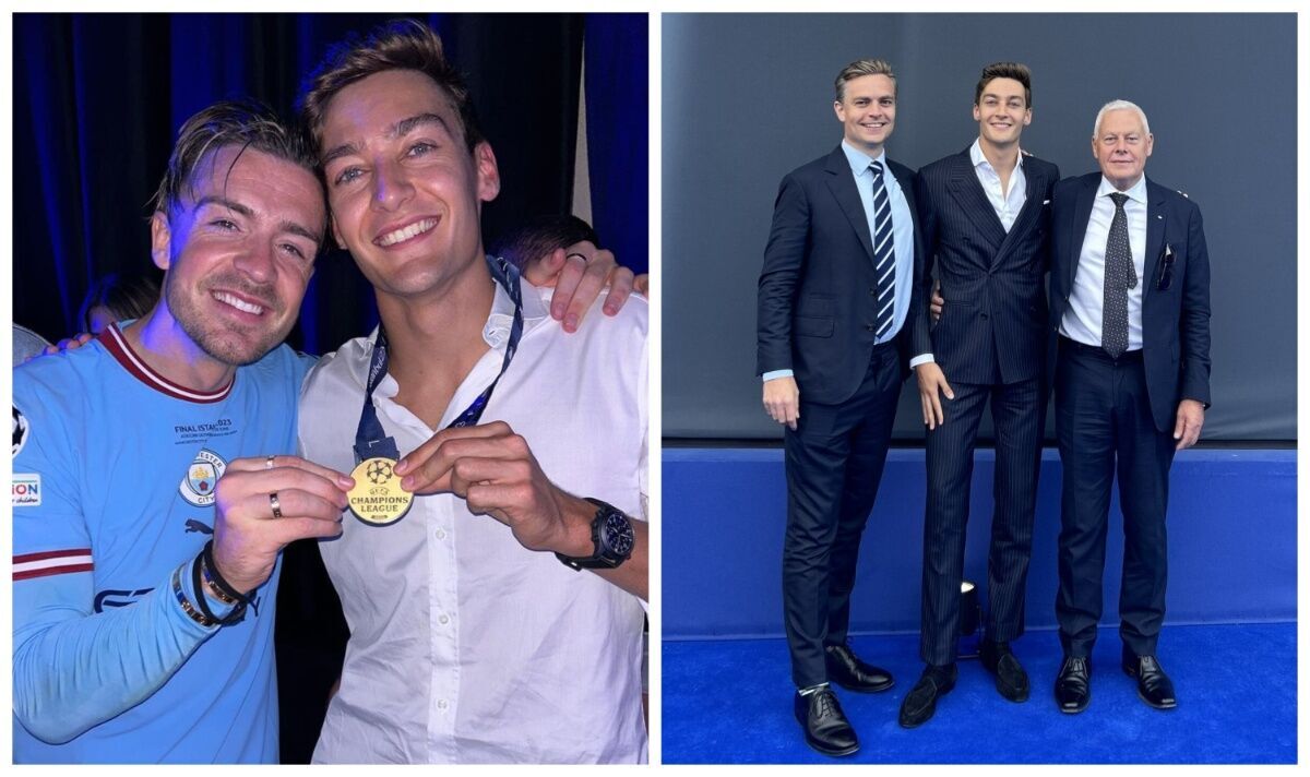 George Russell fait la fête avec Jack Grealish et porte la médaille des vainqueurs de la Ligue des champions
