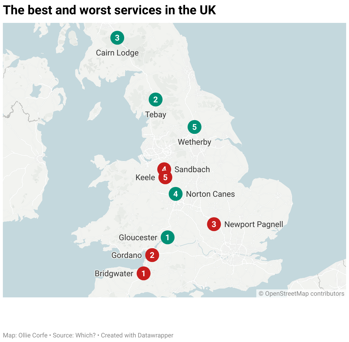 Carte des services britanniques.