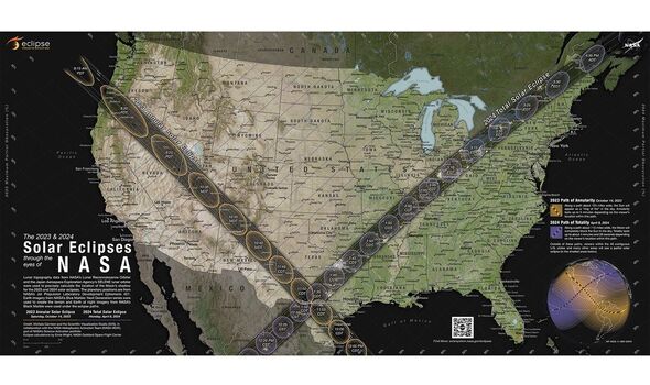 Carte de la NASA des éclipses de 2023 et 2024