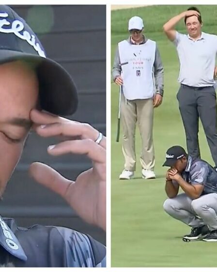 Un golfeur en larmes alors que le penalty lui remet une carte du PGA Tour après un premier chagrin