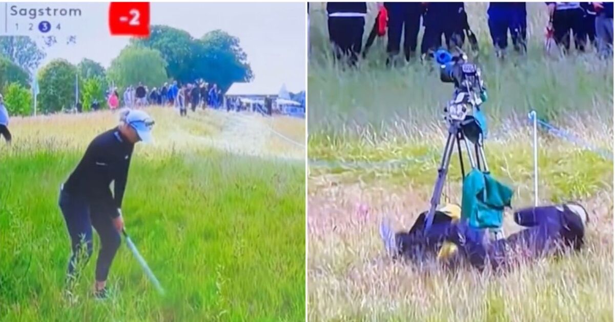 Un caméraman de golf s'effondre de douleur et transporté à l'hôpital après avoir été touché par un tir capricieux
