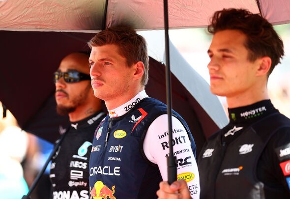 Max Verstappen avec Lando Norris et Lewis Hamilton