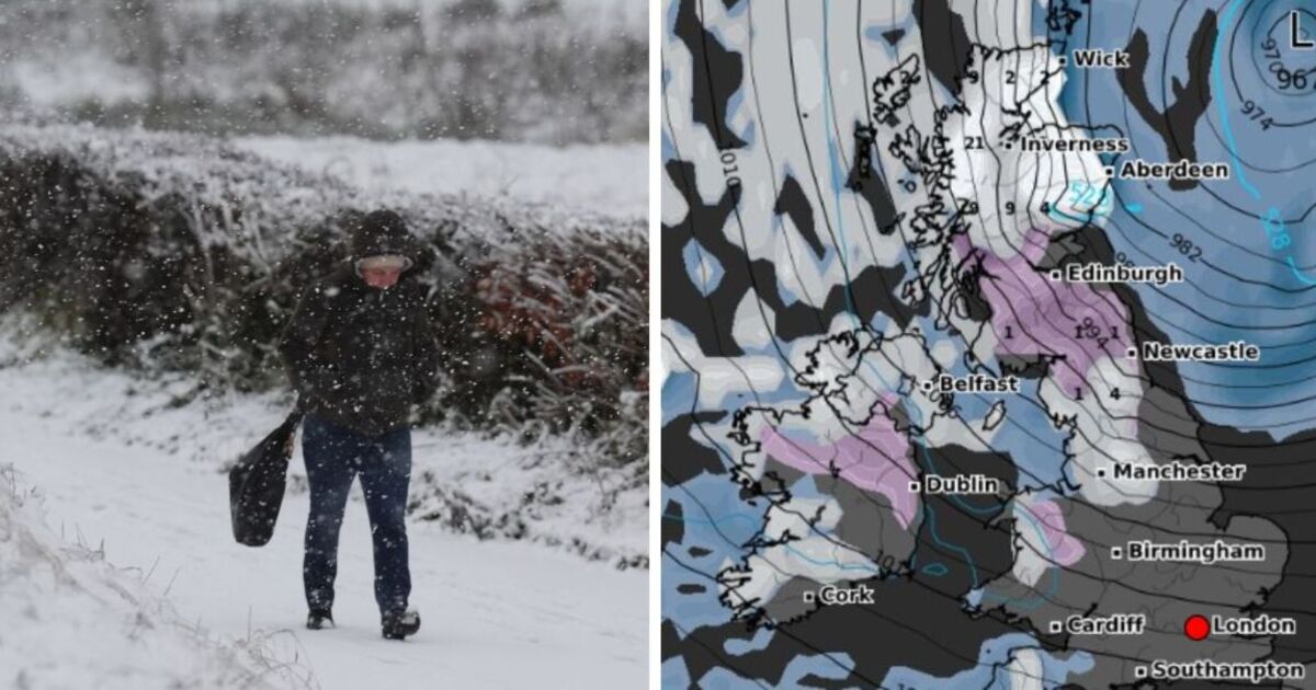 Prévisions de neige au Royaume-Uni : les cartes montrent une énorme tempête de neige de 900 milles quelques heures avant l'explosion polaire brutale de -10°C