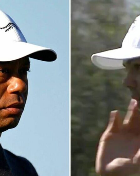 Tiger Woods reçoit l'ordre de son fils Charlie d'être en route alors que son caddy intervient avec une remarque