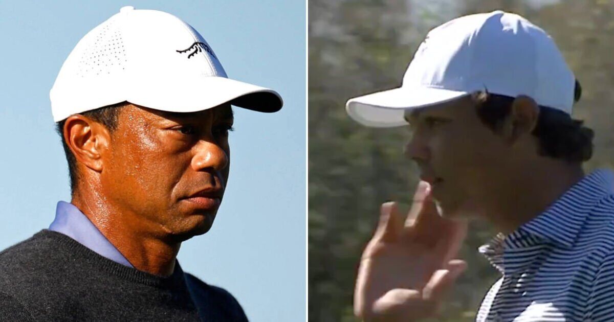 Tiger Woods reçoit l'ordre de son fils Charlie d'être en route alors que son caddy intervient avec une remarque