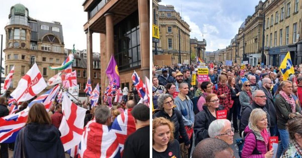 Newcastle Protest Live: 100 manifestants anti-migrants se sont noyés par comptoir mars