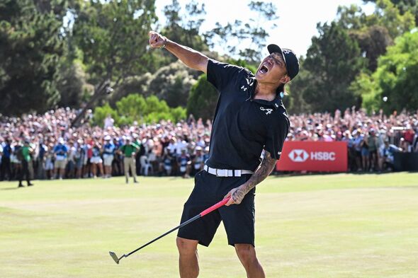 Anthony Kim après avoir remporté le titre lors de la dernière journée du tournoi LIV Golf Adelaide.