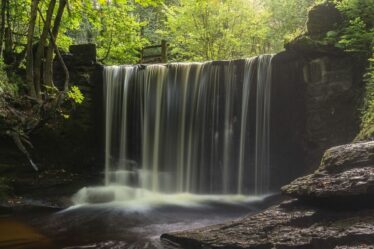 Un magnifique sentier pédestre britannique possède sa propre cascade et est parsemé de jacinthes en avril