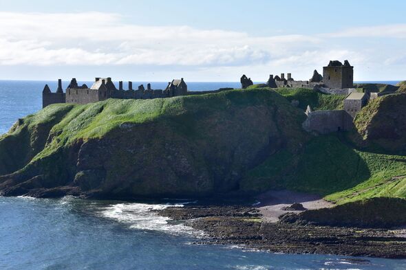 Falaises luxuriantes avec ruines de château sur un affleurement Falaises luxuriantes avec ruines de château sur un affleurement